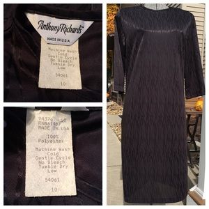 Vintage 3/4 Sleeve Shiny Printed Black Dress